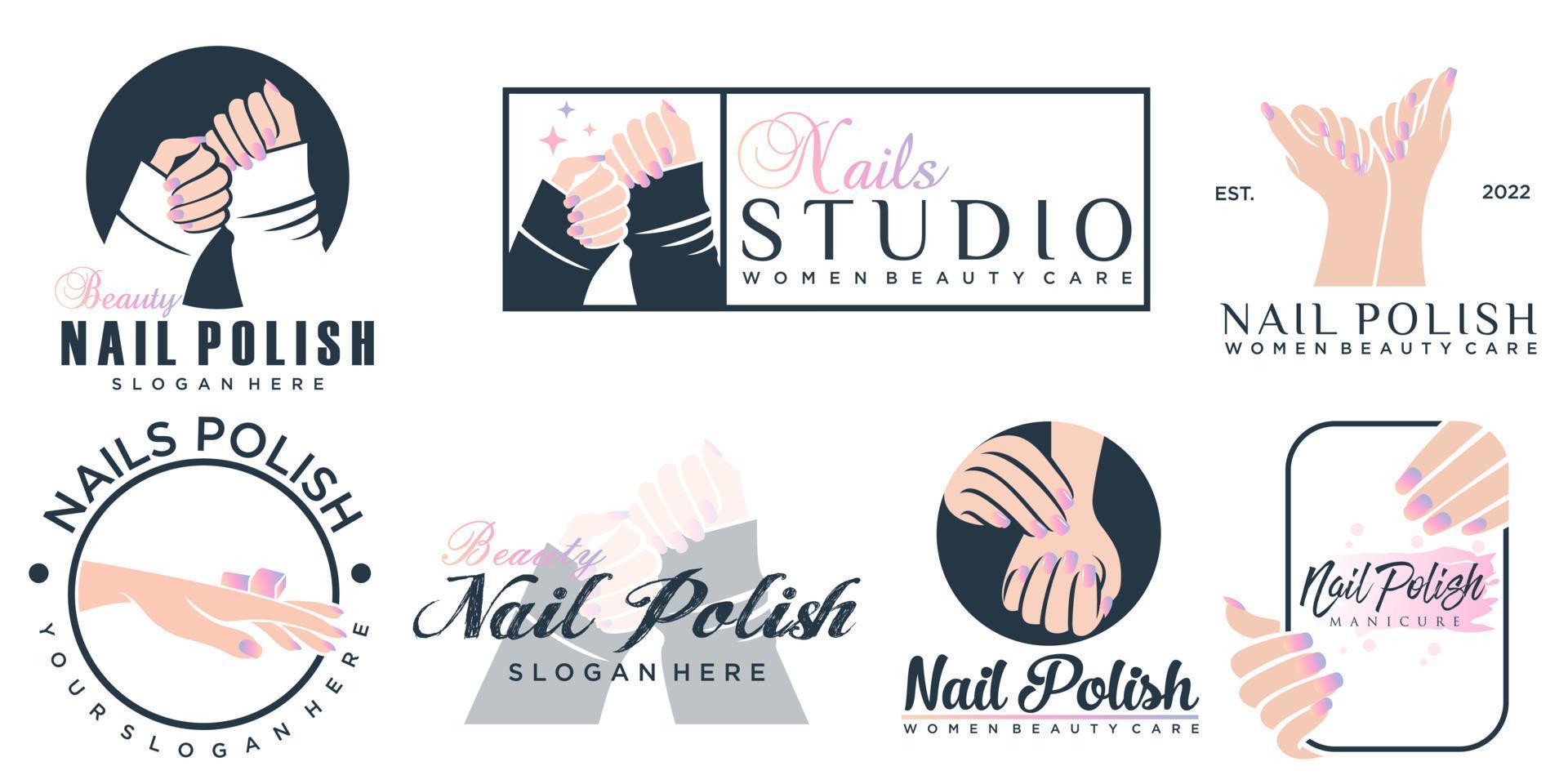 Nails polish icon set logo design template vector