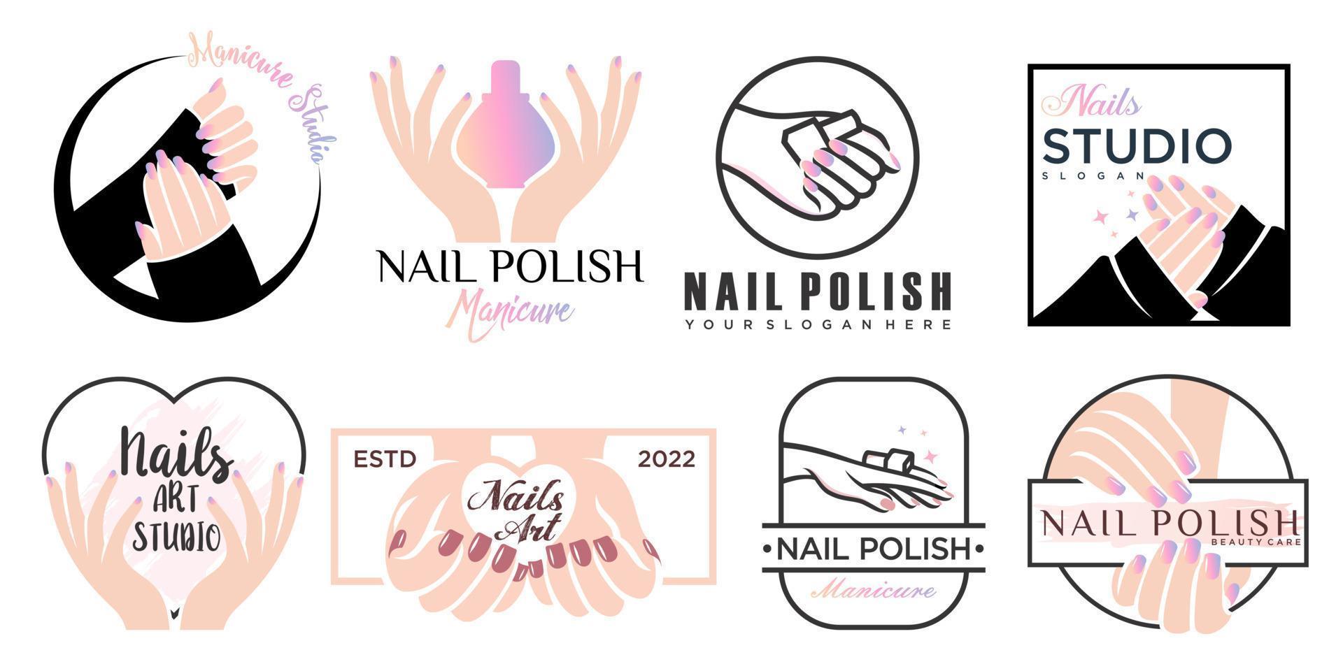 Nails art studio or nails polish icon set logo design template vector