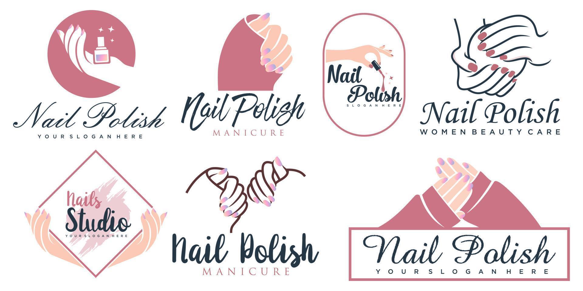 Nails polish icon set logo design template vector