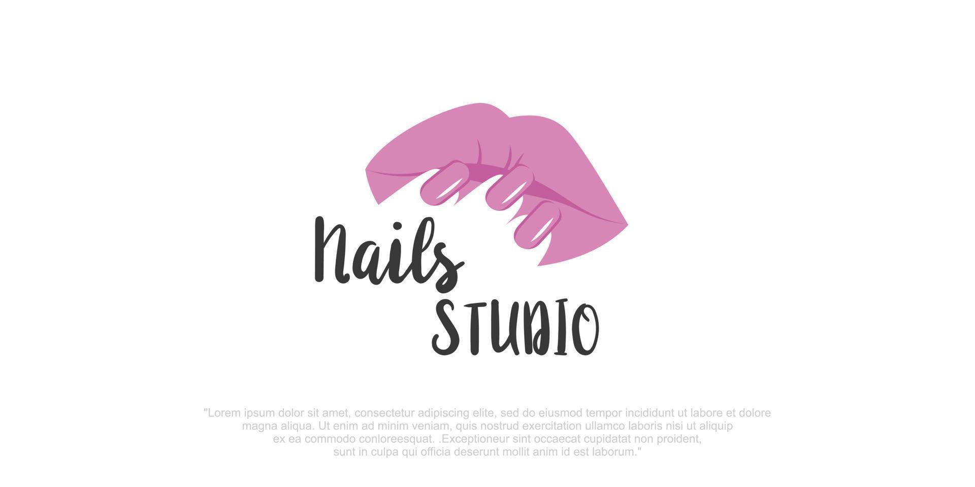 Nails art studio or nails polish with lips icon set logo design template vector