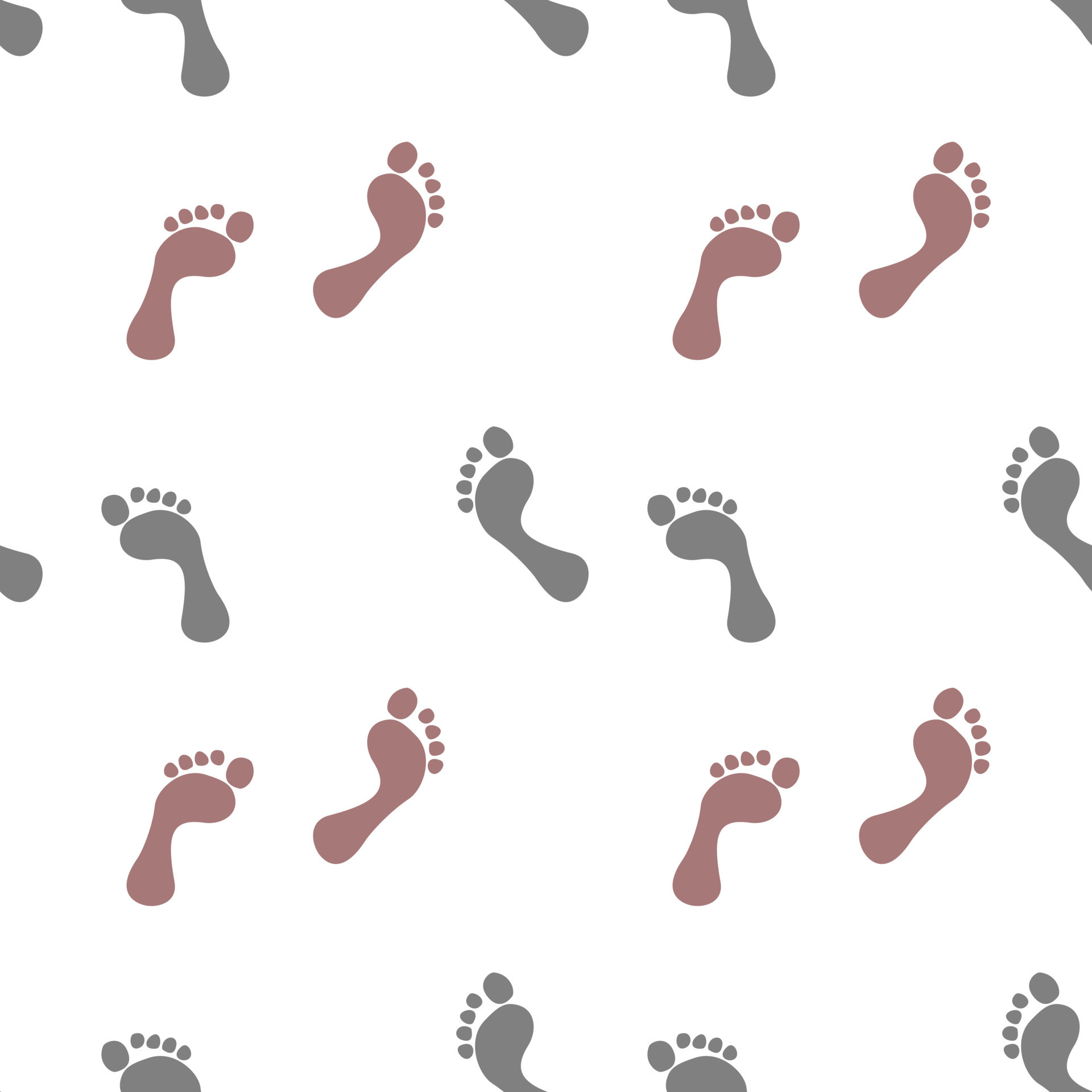 Seamless pattern, prints of human feet on a white background. Print