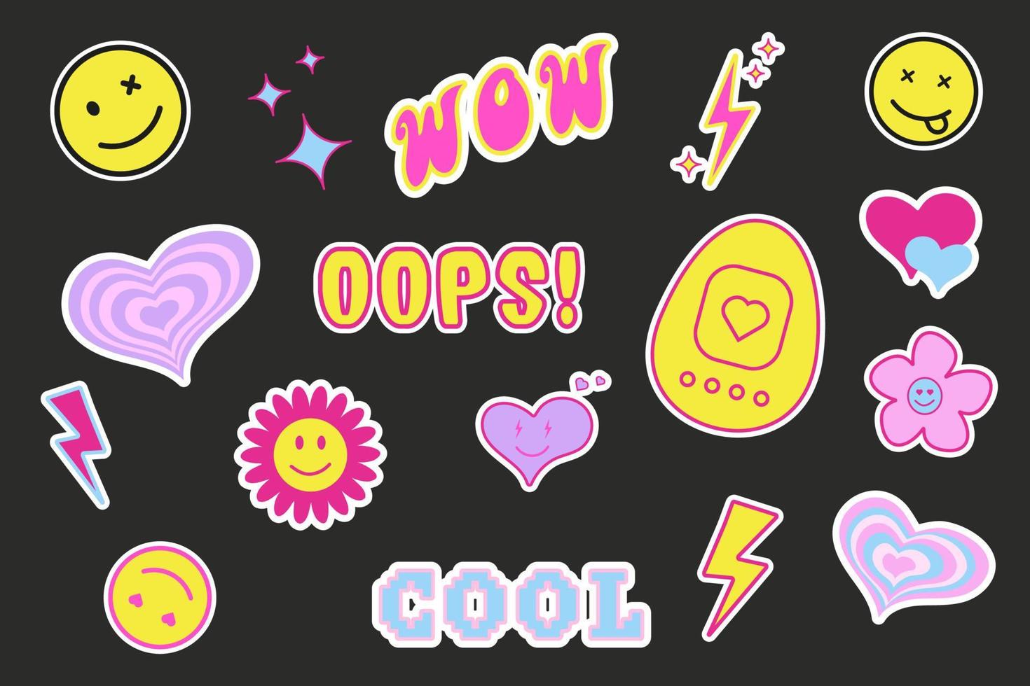 Cool Y2k Stickers Pack Trendy Groovy Smile Patches Pop Art Labels