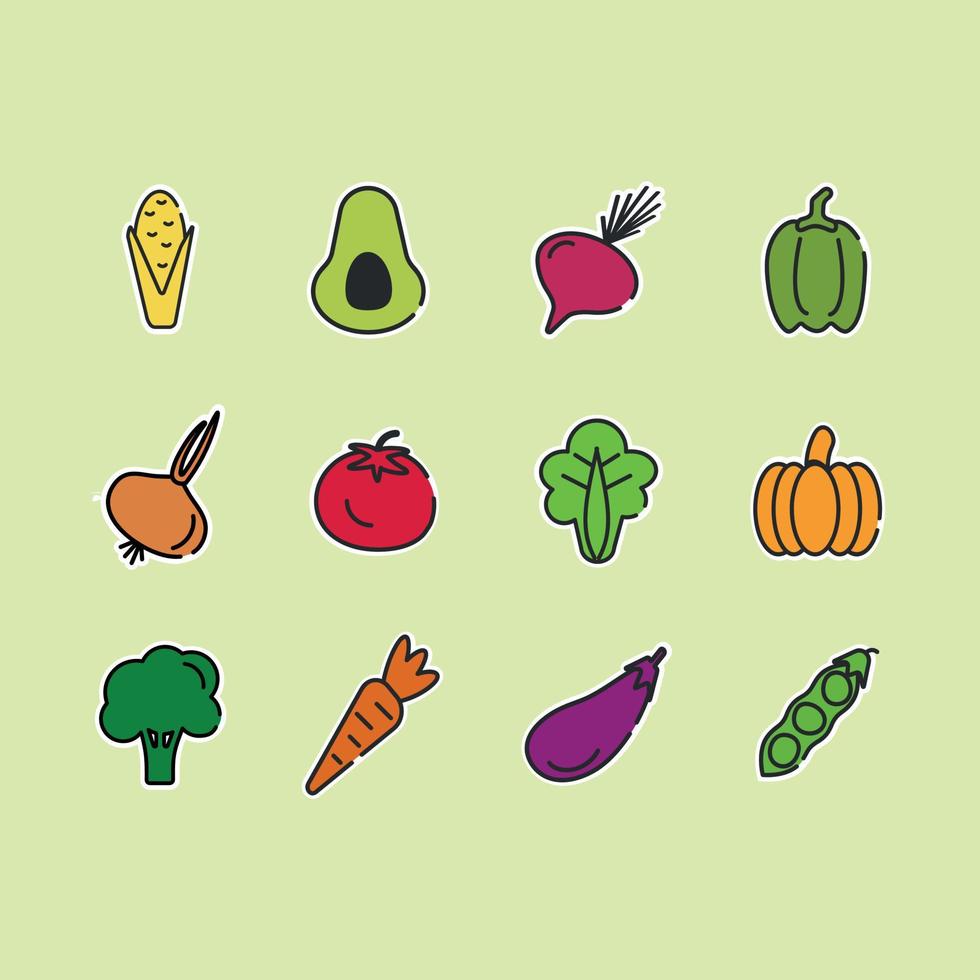 stickers with a variety of useful vegetables in color vector