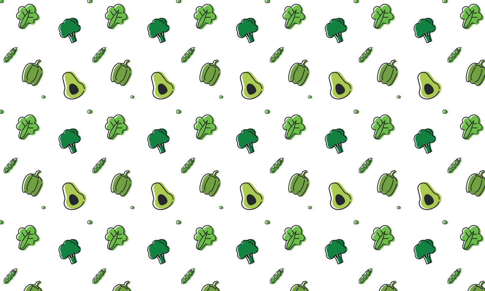 A pattern depicting healthy green vegetables avocado, broccoli, peppers, peas, lettuce vector