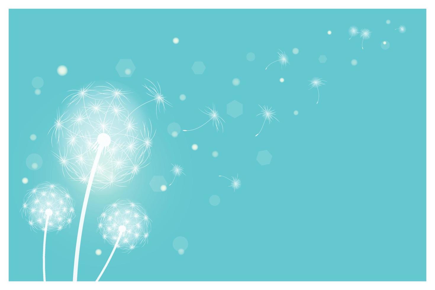 Vector illustration of dandelion seeds blowing away on the wind in the clear blue sky. vector abstract background template