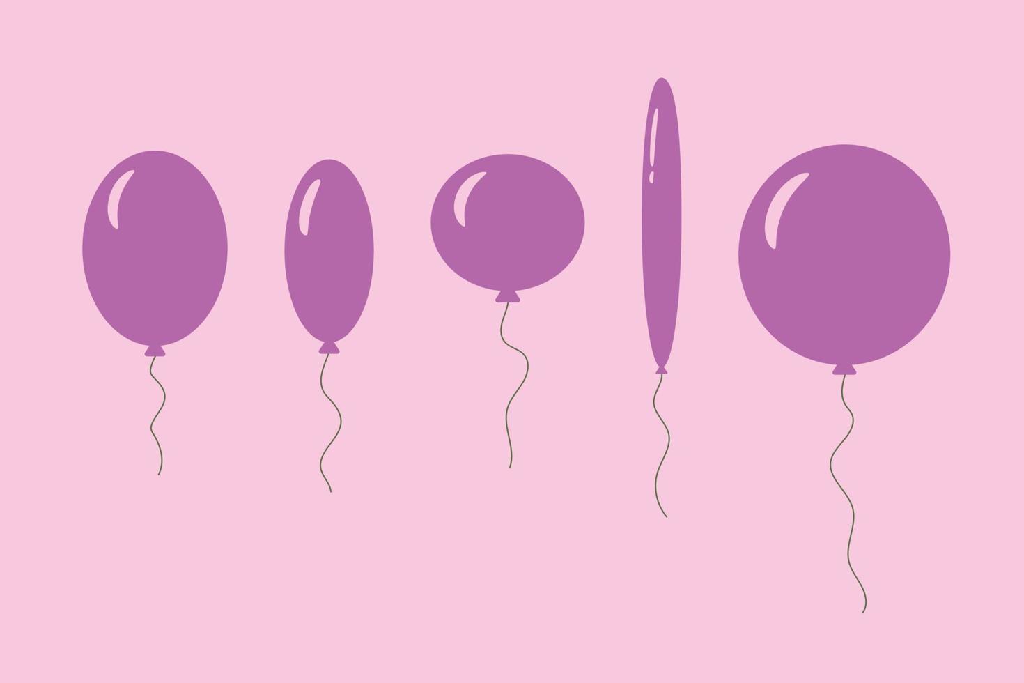 Bunch of balloons for birthday and gender party. Different flying ballons rope. pink balls and hearts on white background with lettering it's a girl Balloon in cartoon style vector