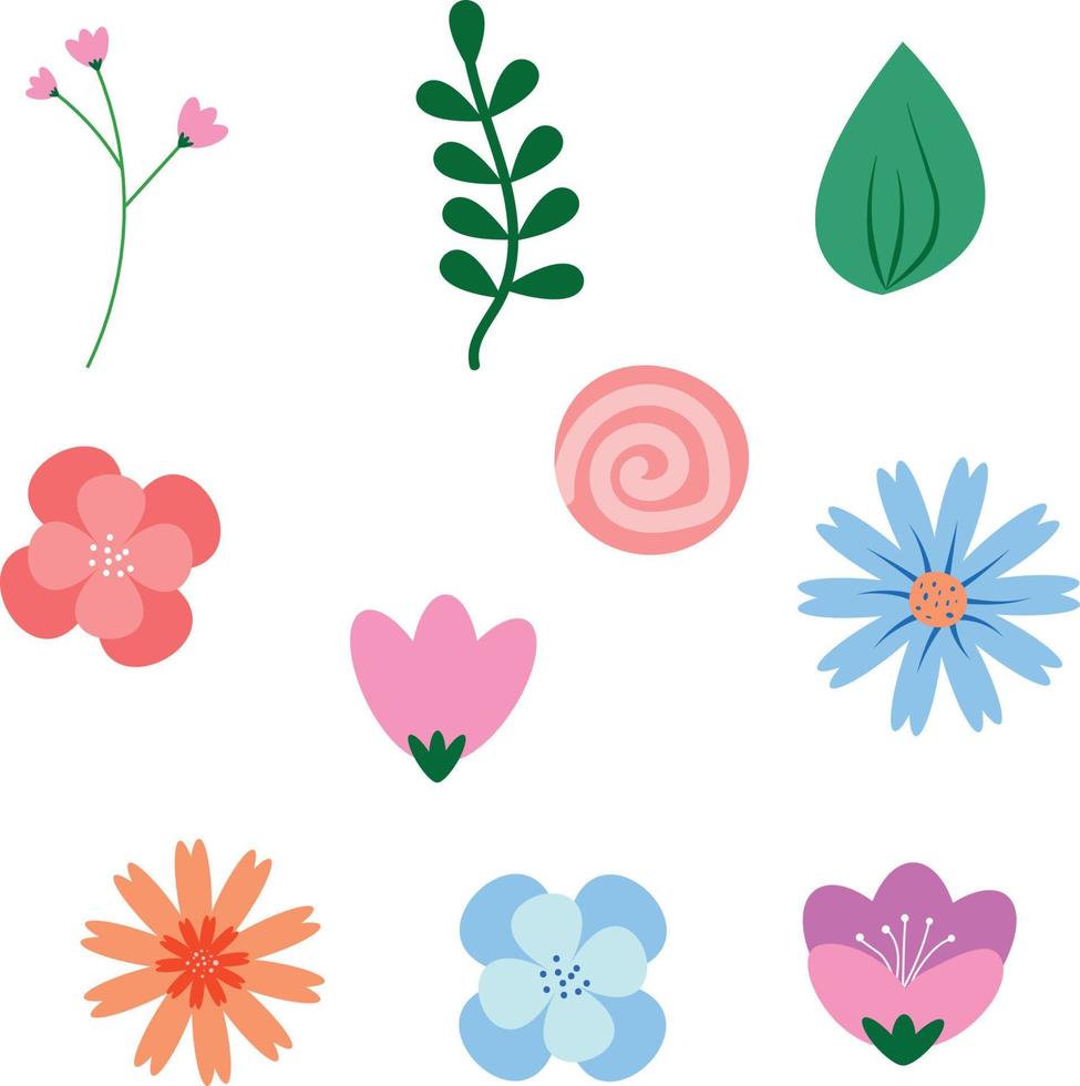 hermosas flores y hojas para la composición vector