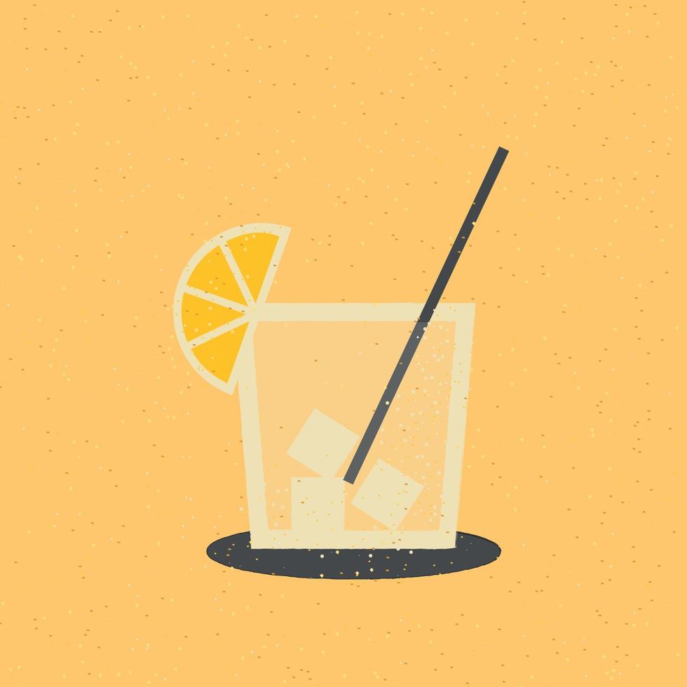 glass of lemonade with ice and lemon in retro style vector