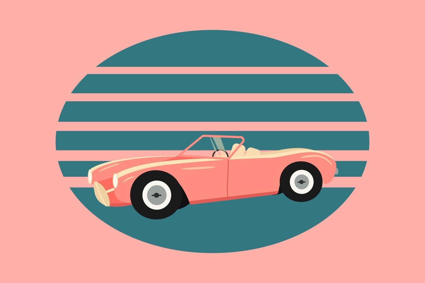 Red yellow retro car on white background. Vintage cabriolet in a realistic style. Vector illustration