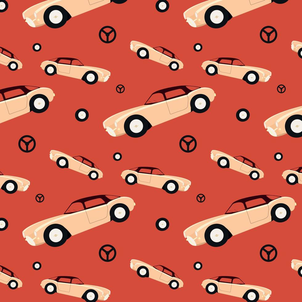 beige retro car on a red background vector