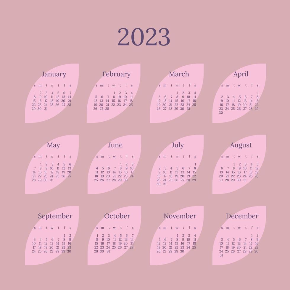 calendar for 2023 year of the rabbit in delicate pink and lilac tones vector