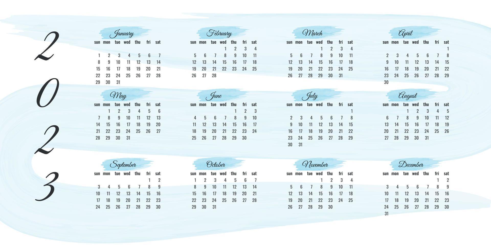 calendar for 2023 in watercolor minimalist style vector