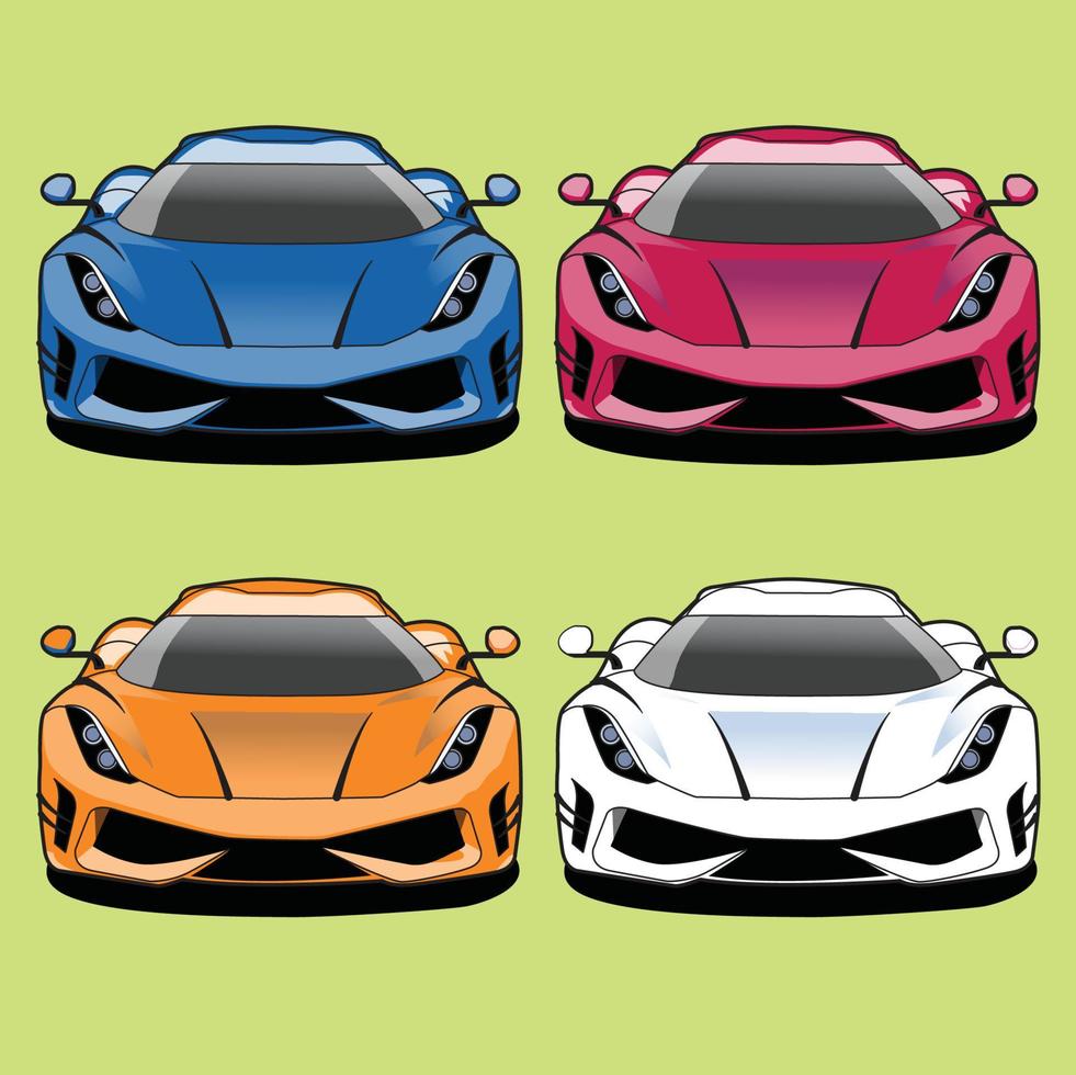 diseño de vector de ilustración de vista frontal de conjunto de colores de coche deportivo