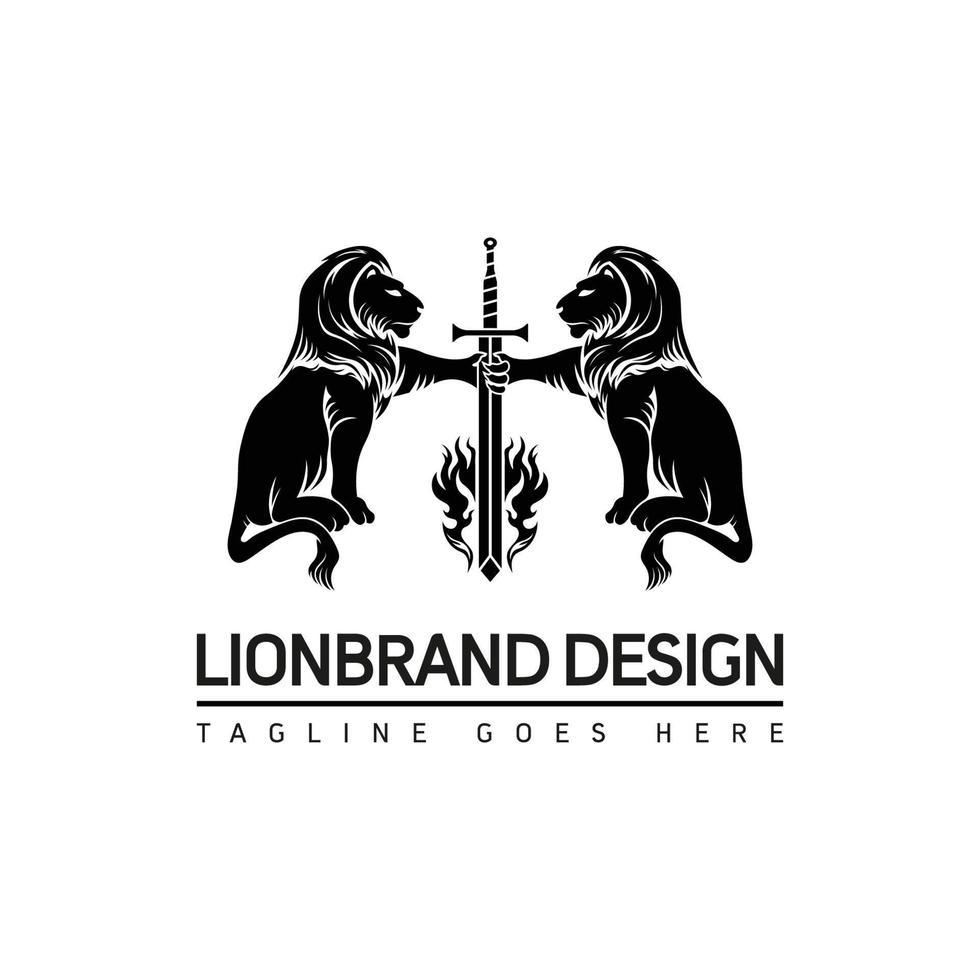 Black And White Lion Holding Sword Logo Template vector