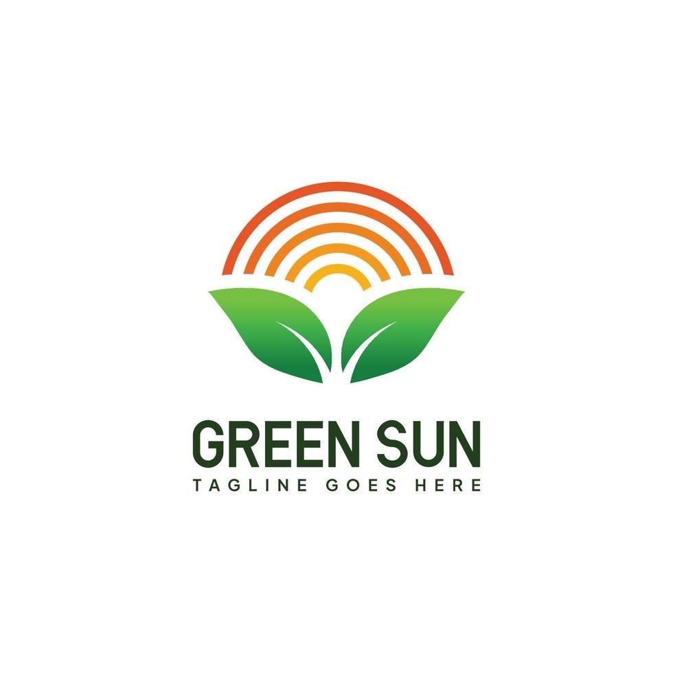 Sun And Nature Green Leaves Logo Vector