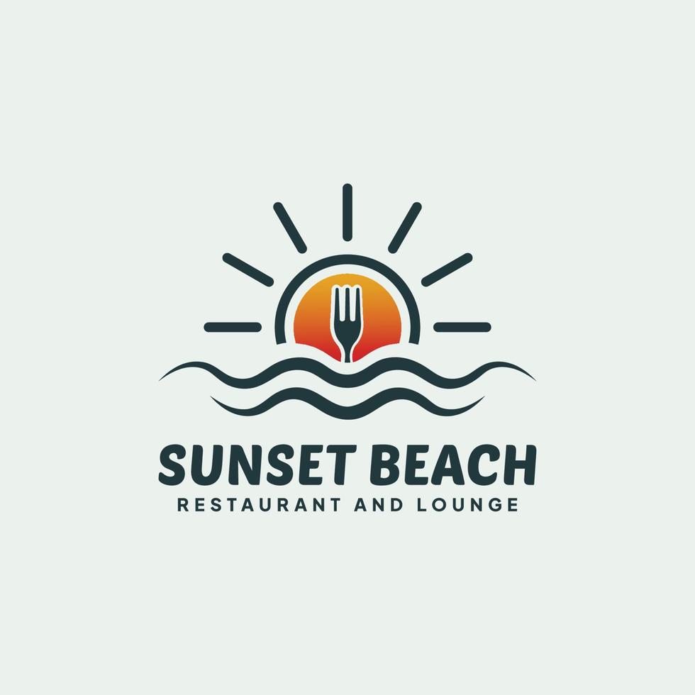 plantilla de logotipo de salón y restaurante de playa al atardecer vector