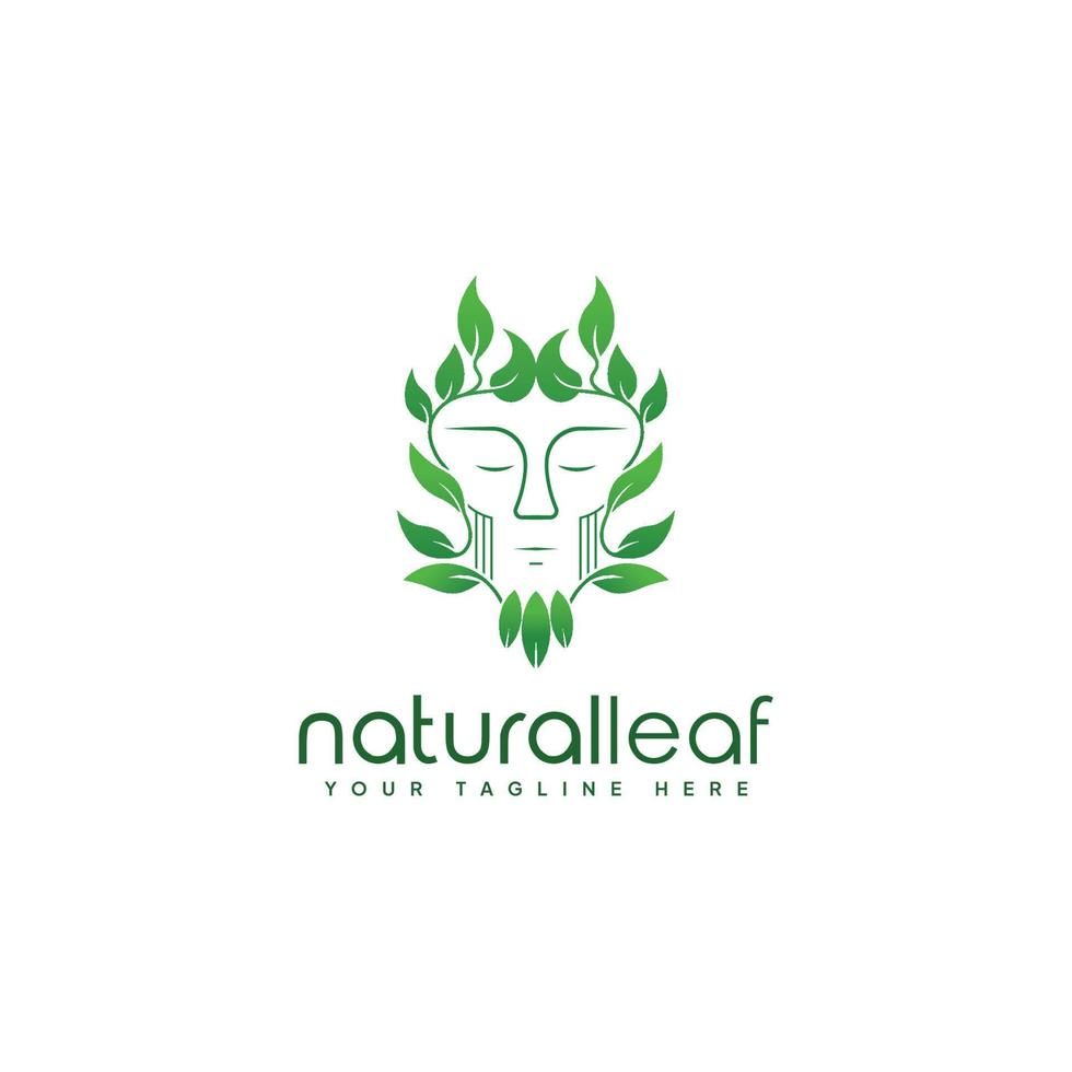 plantilla de logotipo de cara de hoja natural de estilo de arte de línea vector