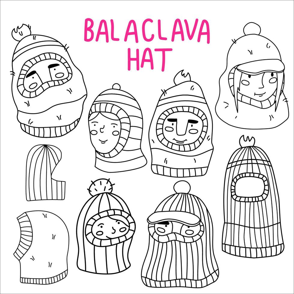 Balaclava hat trendy knitted accessories black and white line art vector design