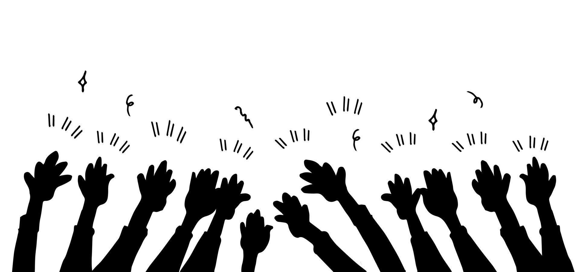 hand drawn people of hands clapping ovation. applause. crowd, party. cheer. doodle style , vector illustration