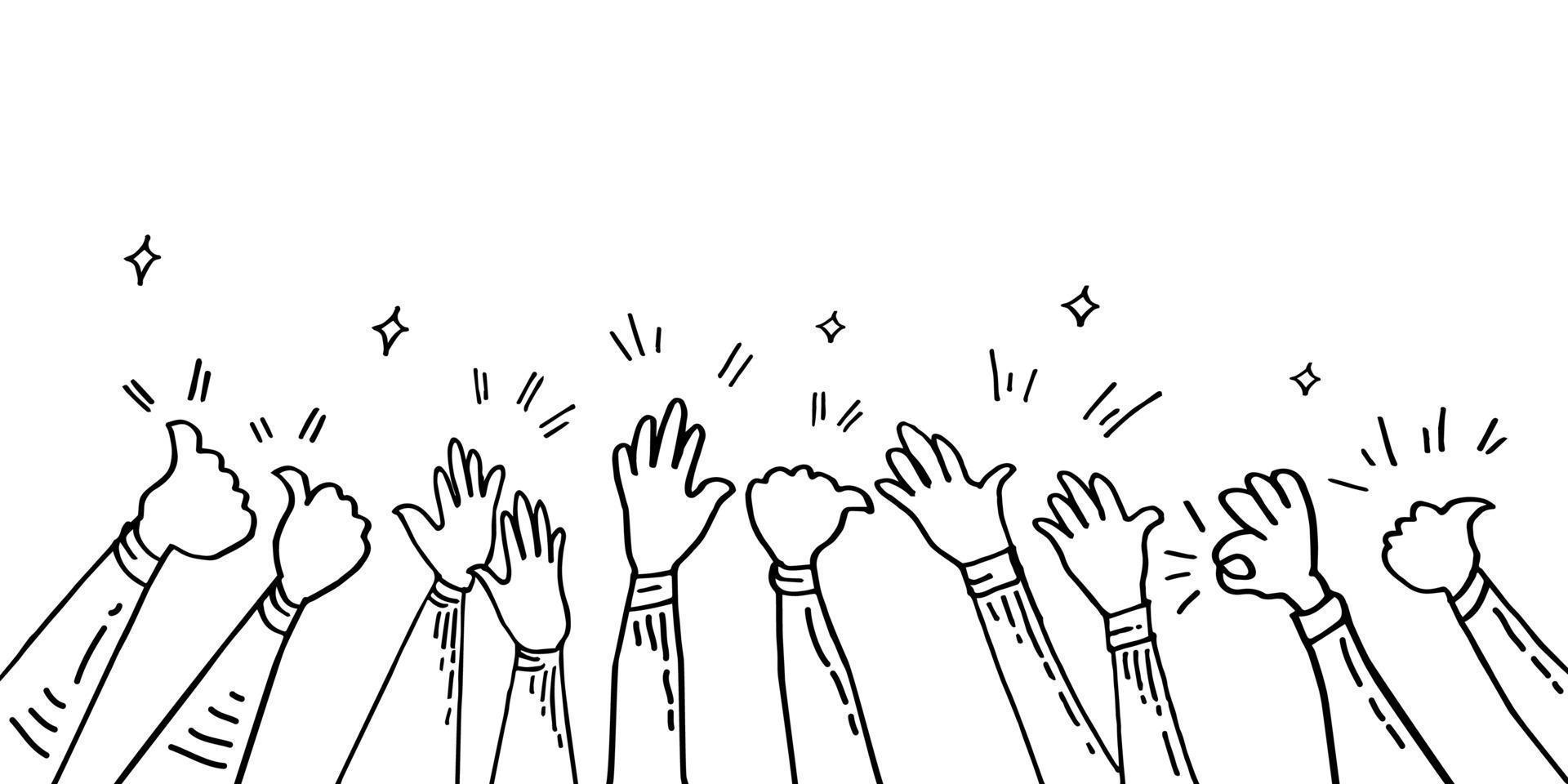 Hands clapping. hands up, applause and thumbs up gestures. hands people for concept design. doodle vector illustration