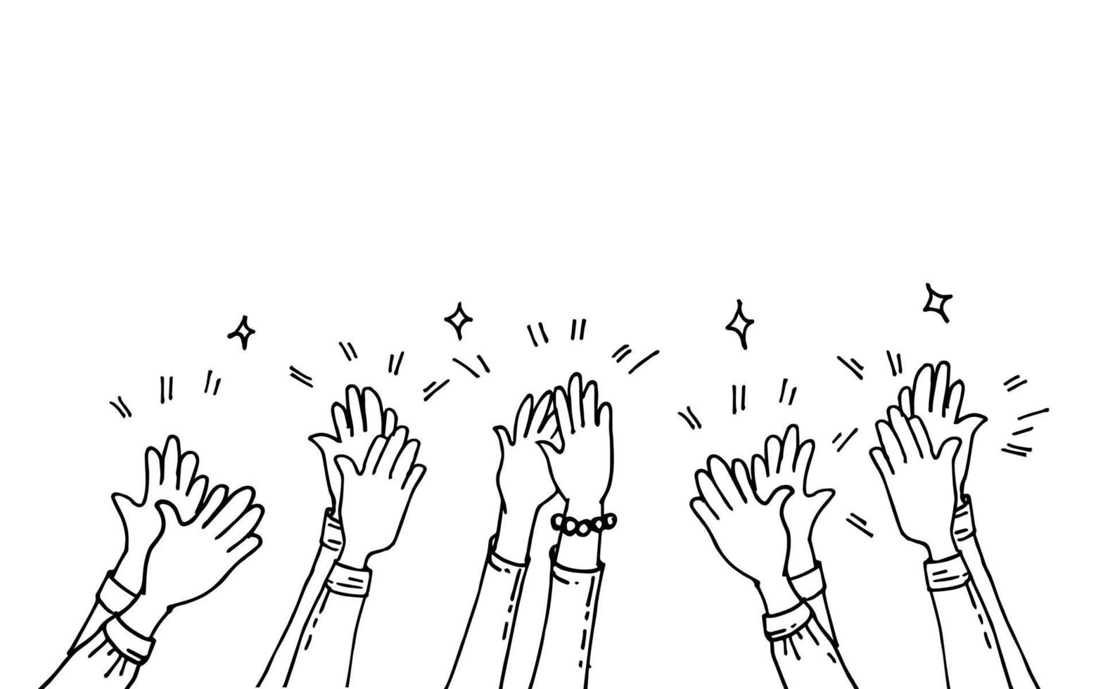 Hands clapping. hands up, applause and thumbs up gestures. hands people for concept design. doodle vector illustration