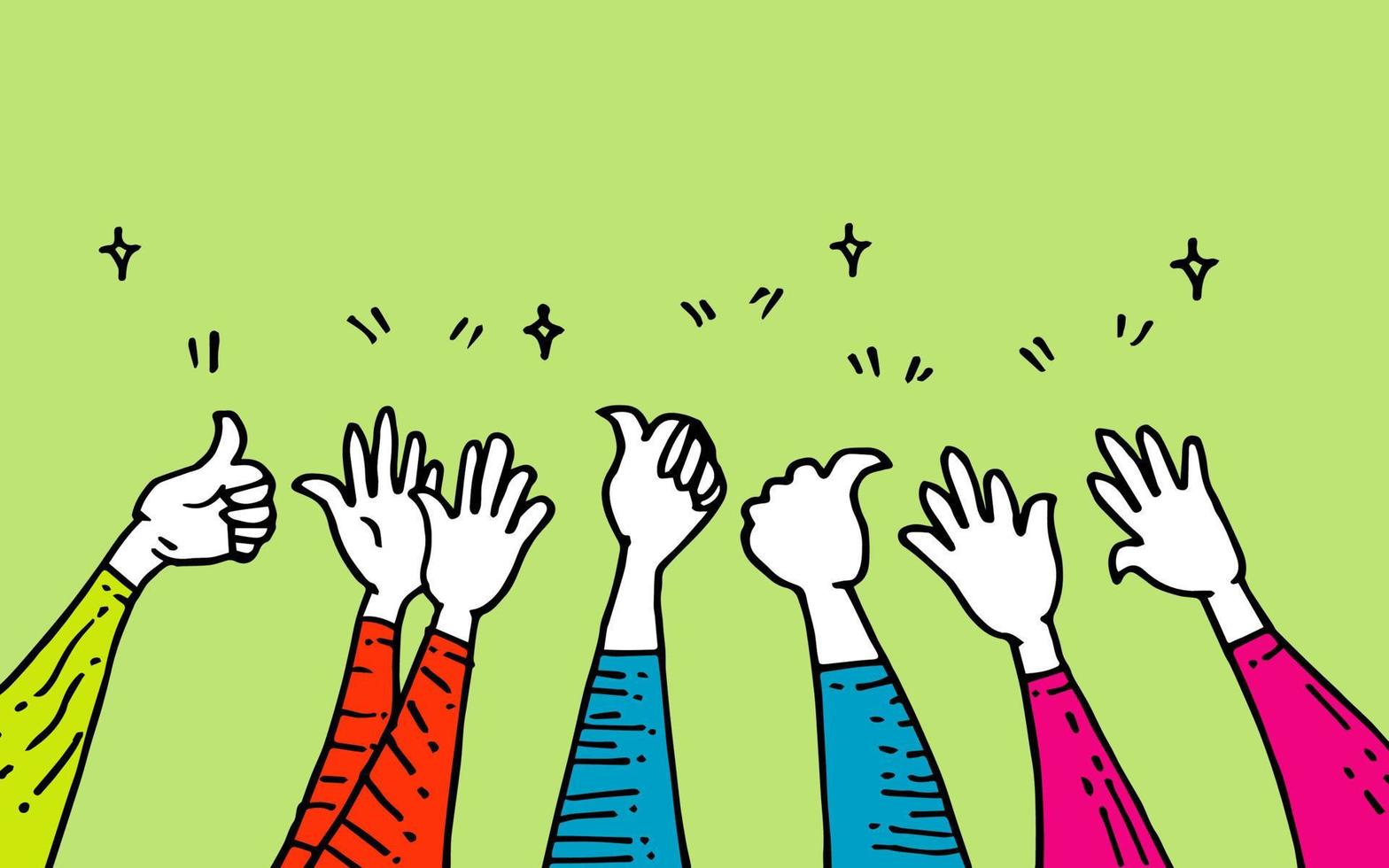 doodle of hands up,Hands clapping. applause gestures. congratulation business. vector illustration