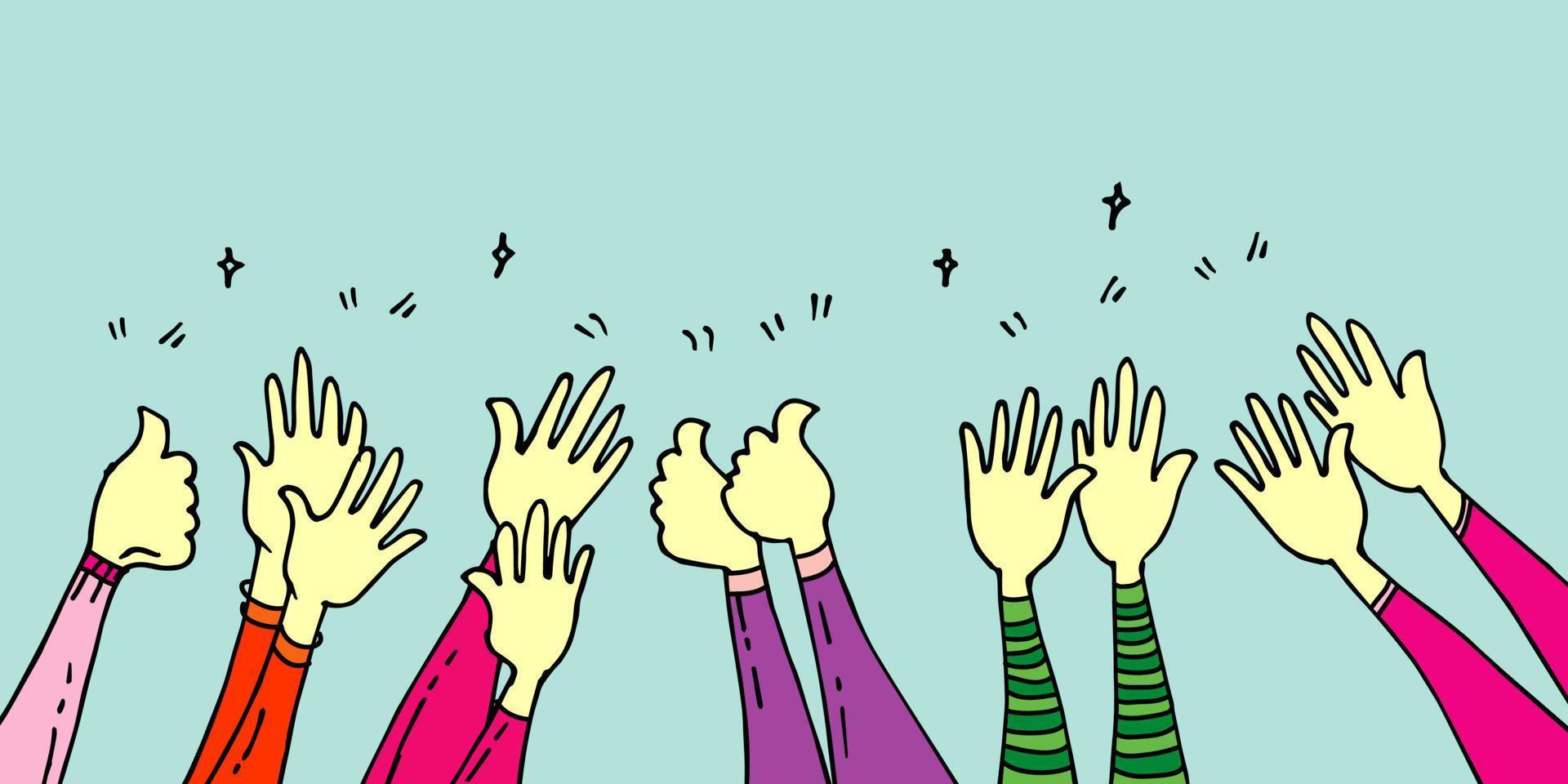 doodle of hands up,Hands clapping. applause gestures. congratulation business. vector illustration