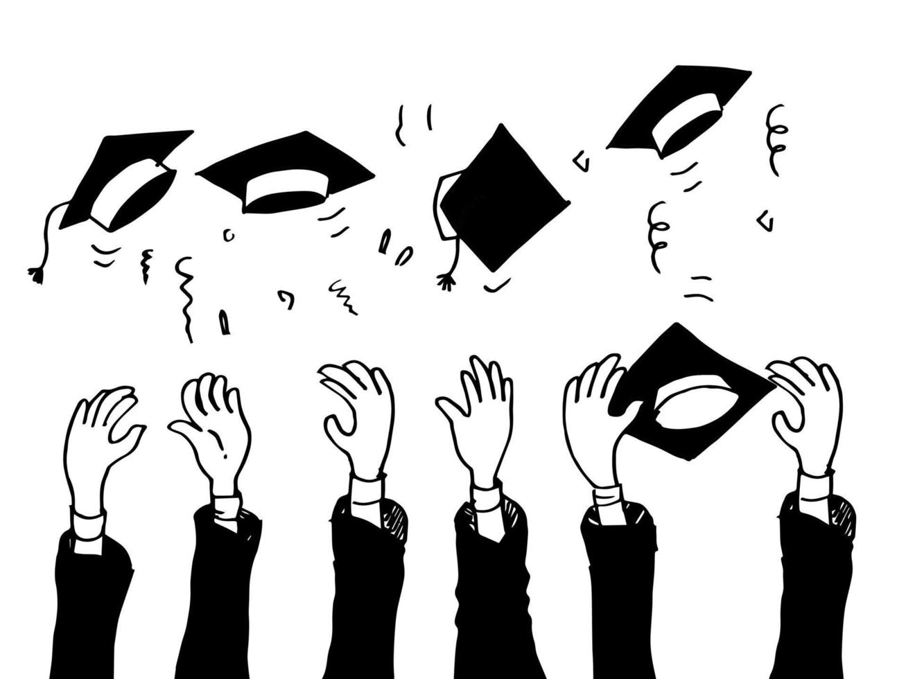garabatear las manos arriba, las manos aplaudiendo. gestos de aplausos. éxito, felicitaciones graduación. ilustración vectorial vector