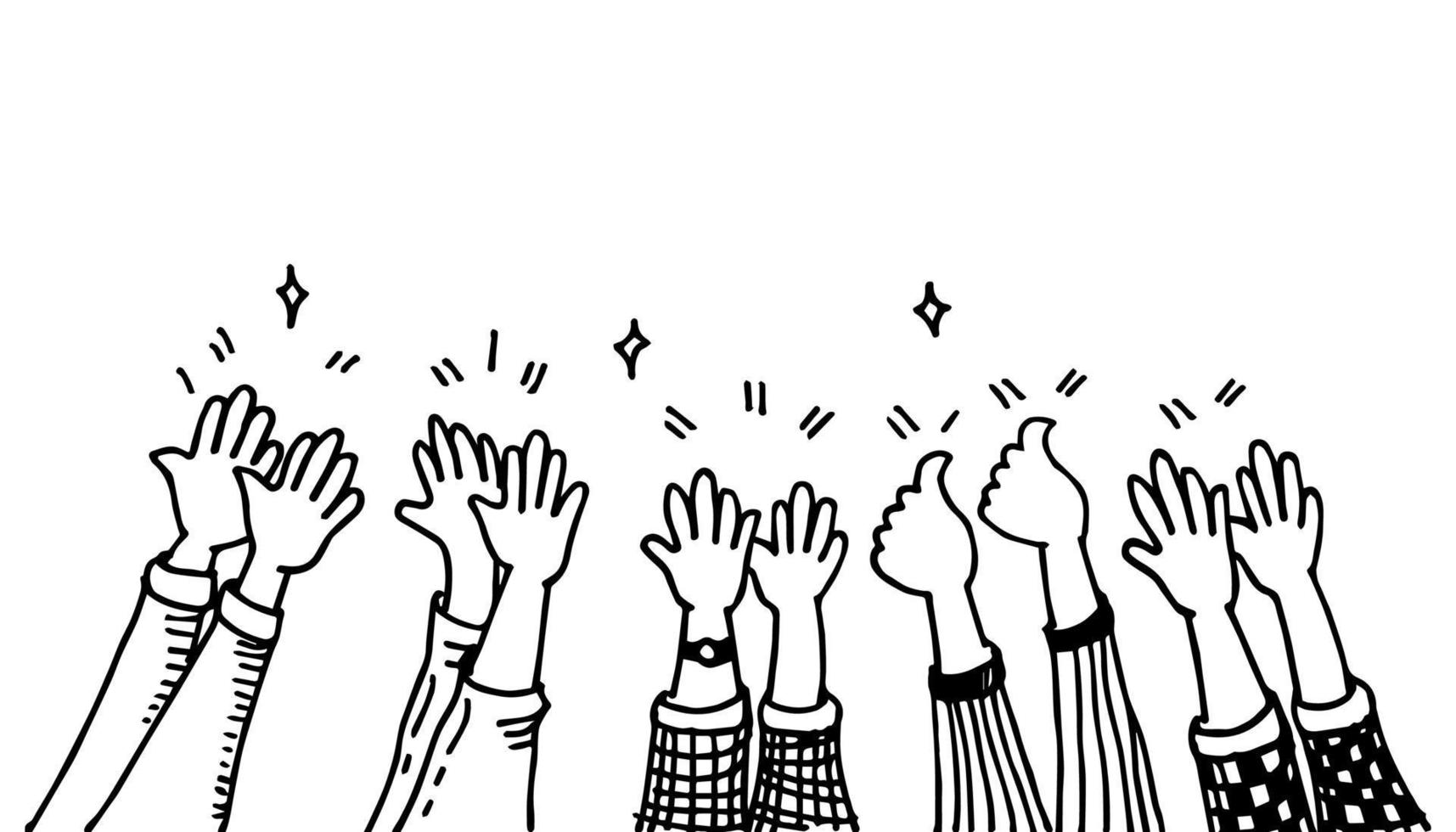 Hands clapping. hands up, applause and thumbs up gestures. hands people for concept design. doodle vector illustration