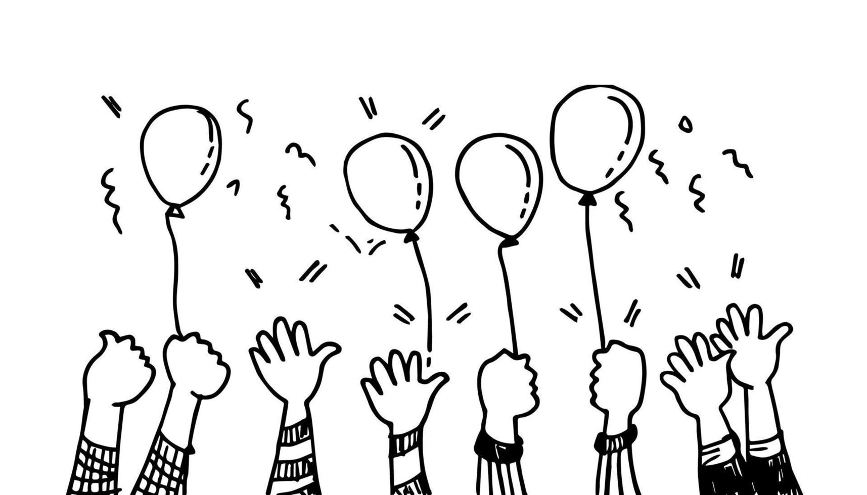 Hands clapping. hands up, applause and thumbs up gestures. hands people for concept design. doodle vector illustration