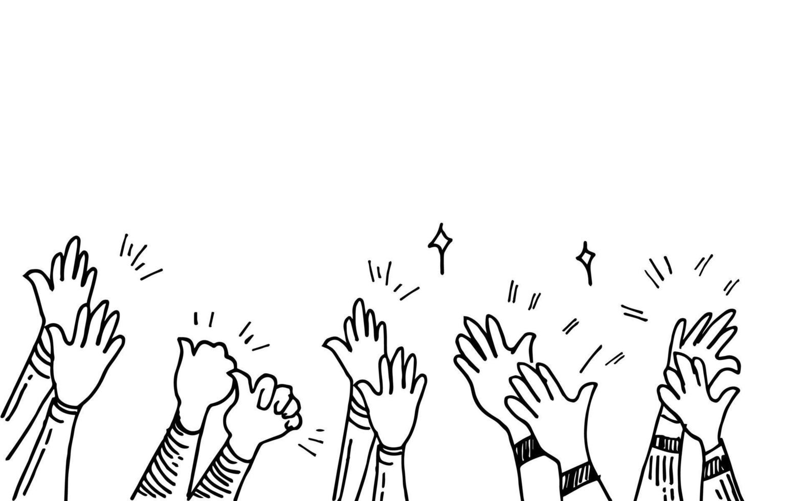 Hands clapping. hands up, applause and thumbs up gestures. hands people for concept design. doodle vector illustration