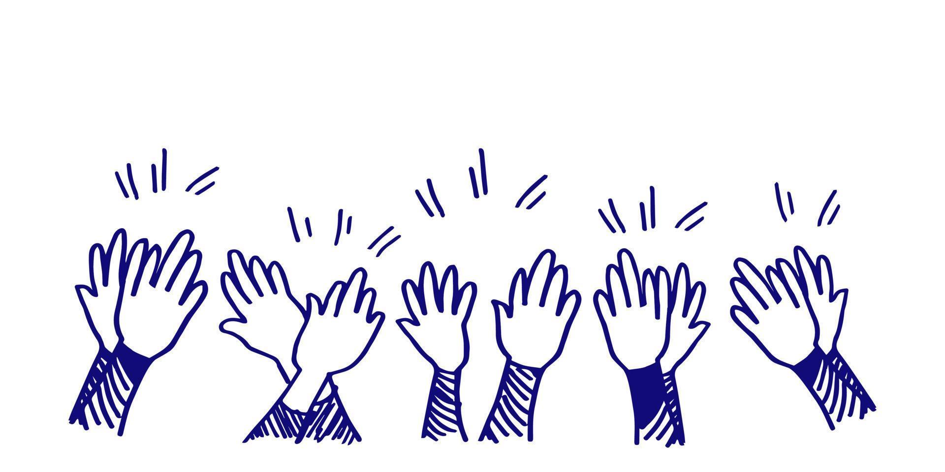 Hands clapping. hands up, applause and thumbs up gestures. hands people for concept design. doodle vector illustration