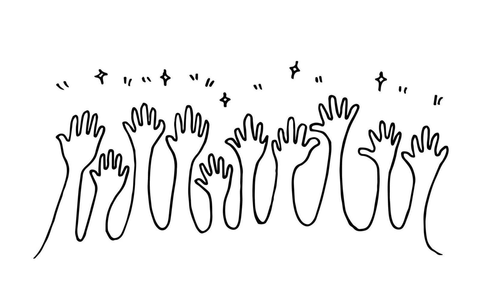hand drawn of hands clapping ovation. applause, thumbs up gesture on doodle style , vector illustration