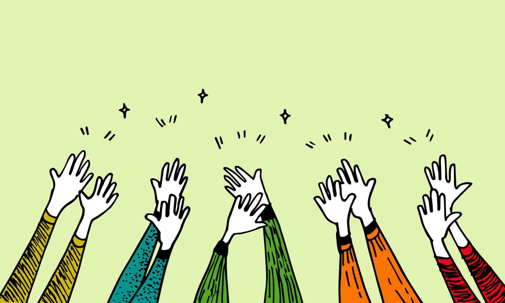 doodle of hands up,Hands clapping. applause gestures. congratulation business. vector illustration