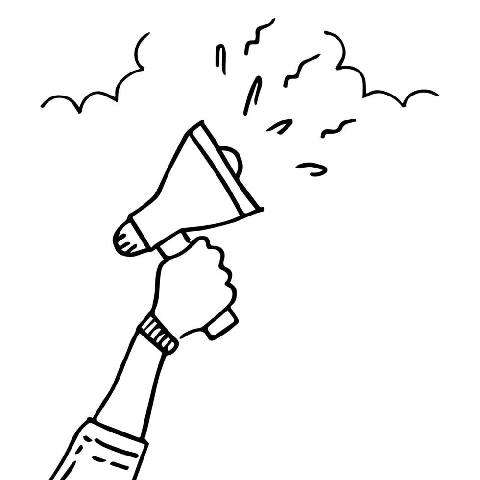 vector doodle a hand is holding a megaphone