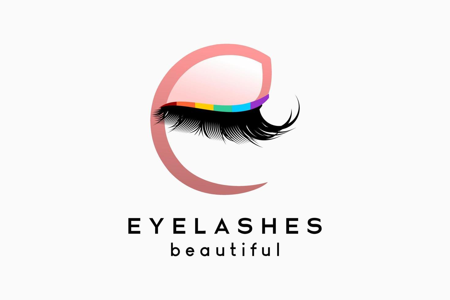 Eyelash extension logo design for makeup and cosmetic procedures, silhouette of eyelashes combined with letter e vector