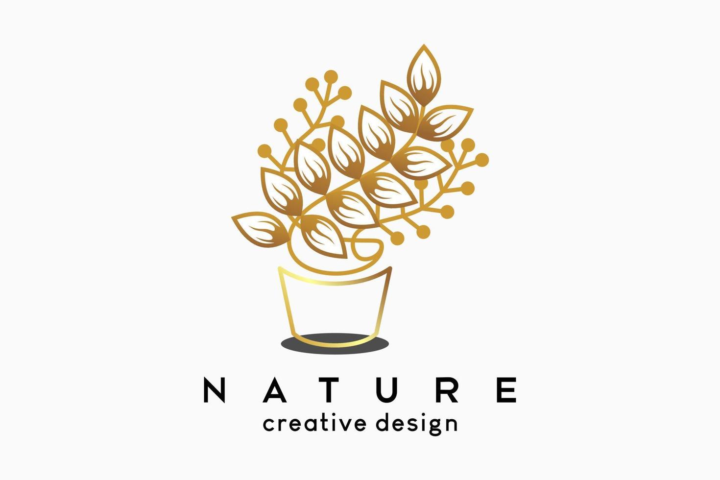 Simple and elegant feminine logo for beauty business, plants and flower pots with hand drawn concept vector