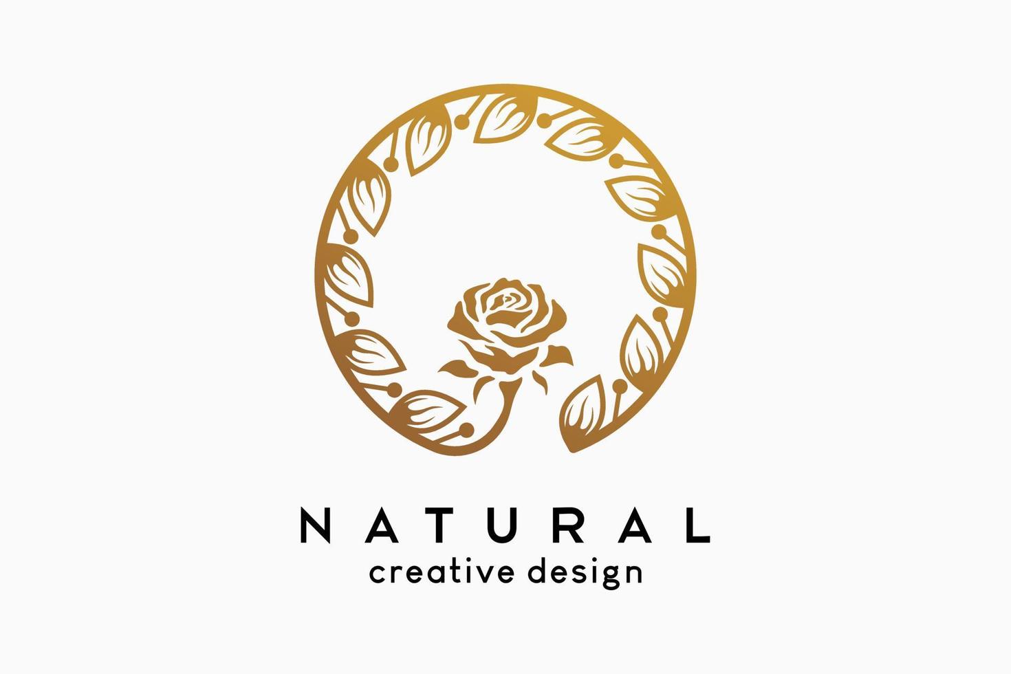Simple and elegant feminine logo for beauty business, flowers and leaves in circle with beautiful frame concept vector