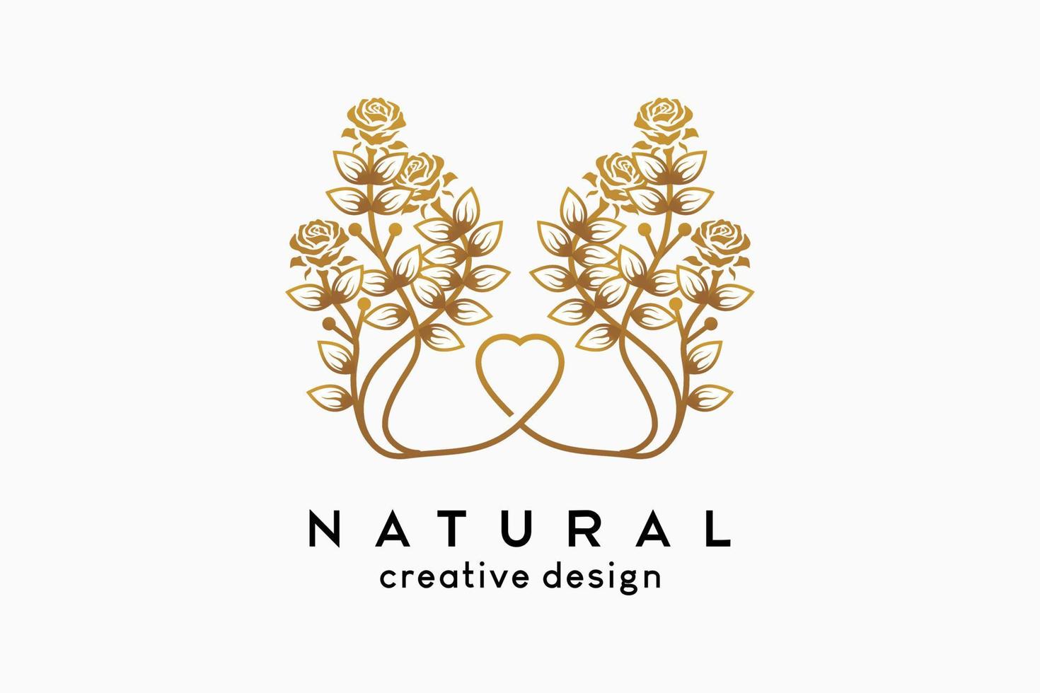 Simple and elegant feminine logo for beauty business, hand drawn plant with couple concept vector