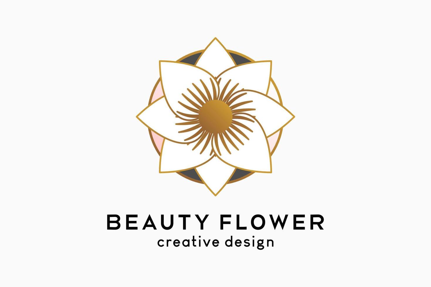 Simple and elegant feminine logo for beauty business, flower icon with luxury line concept in dots vector