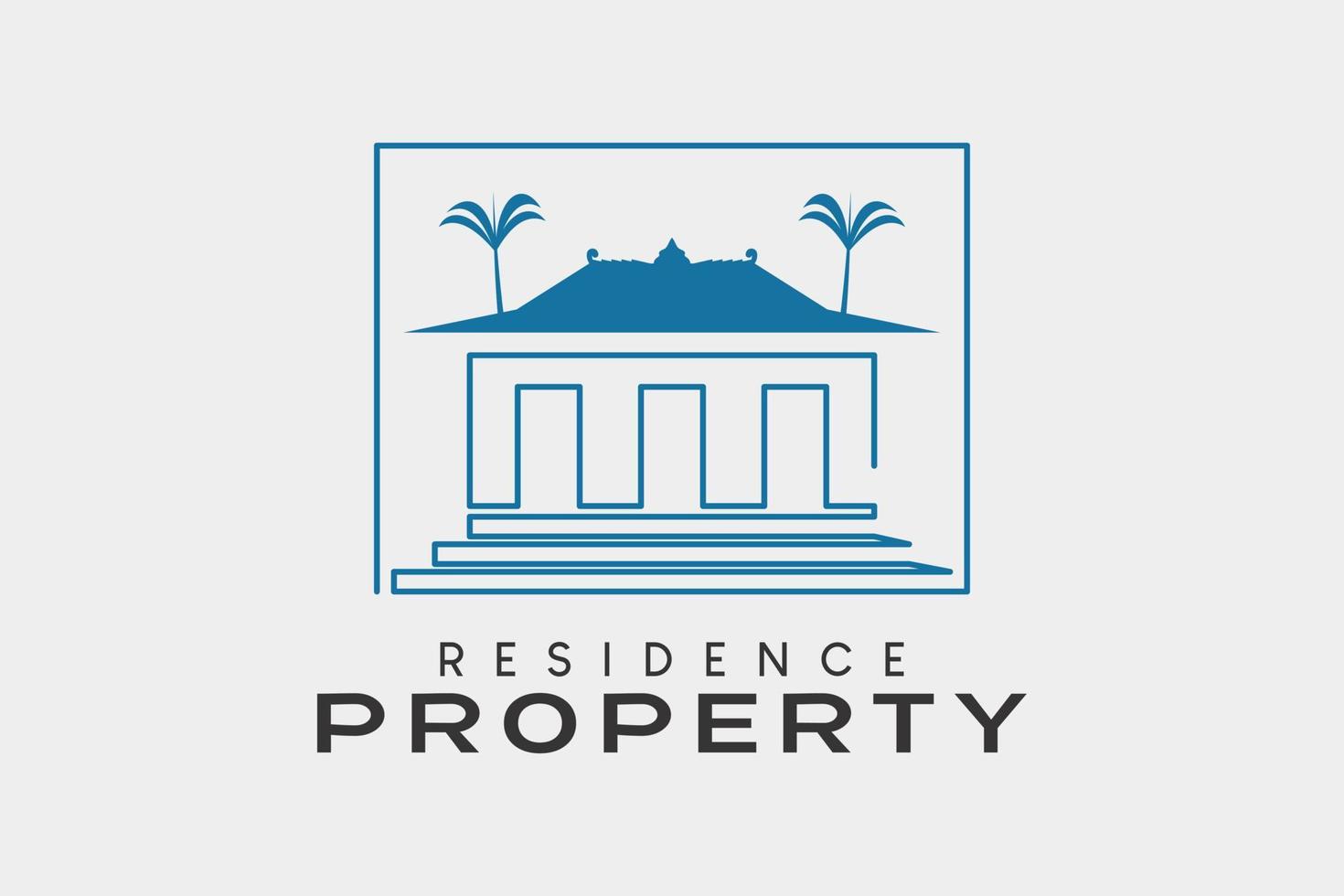 Property logo with a house icon and a palm or coconut tree in a creative concept, a logo for residential properties vector