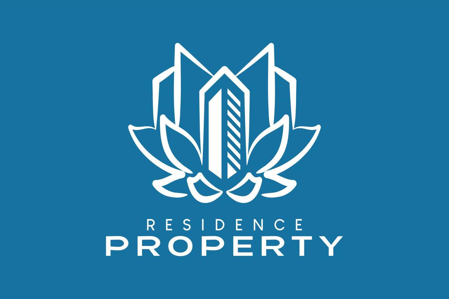 logotipo de propiedad con un icono de construcción combinado con flores en un concepto creativo, un logotipo para propiedades residenciales vector