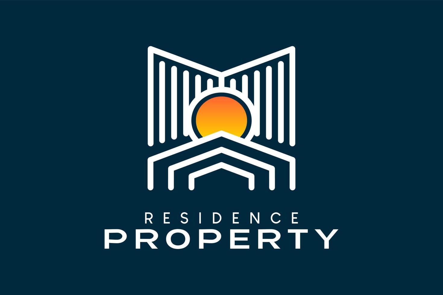 Property logo with building, house and sun icons in a creative concept, logo for residential properties vector
