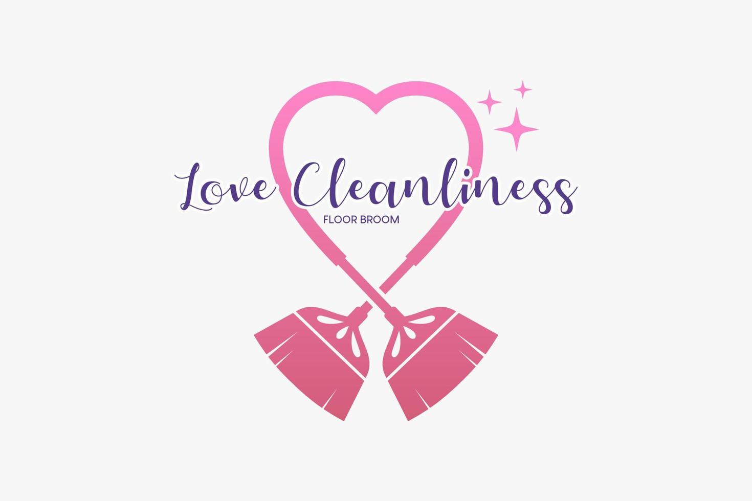 A floor sweep logo or house cleaning service with a creative concept, the silhouette of two floor brooms combined with a heart icon vector