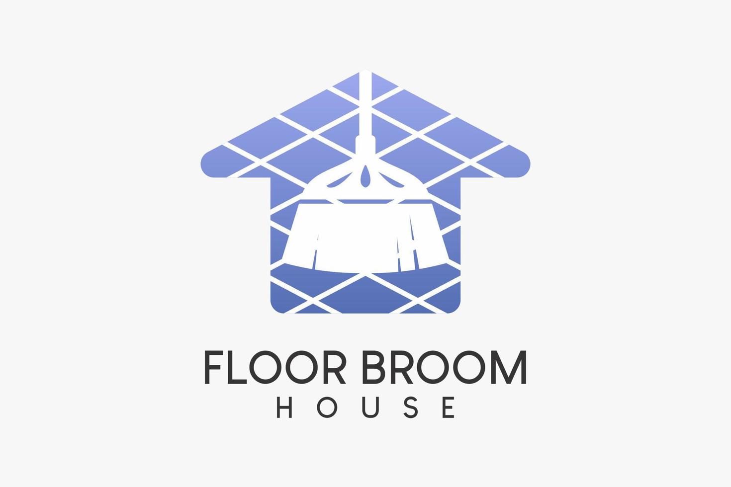 un logotipo de barrido de suelo o un servicio de limpieza de casas con un concepto creativo, una silueta de escoba de suelo combinada con un icono de casa a rayas vector