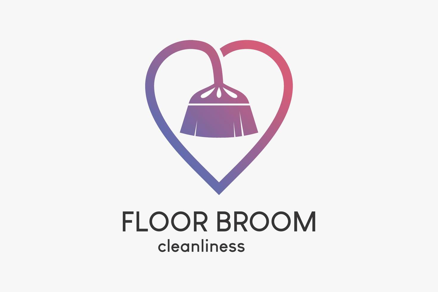 Floor sweep logo or house cleaning service with creative concept, floor broom silhouette combined with heart vector