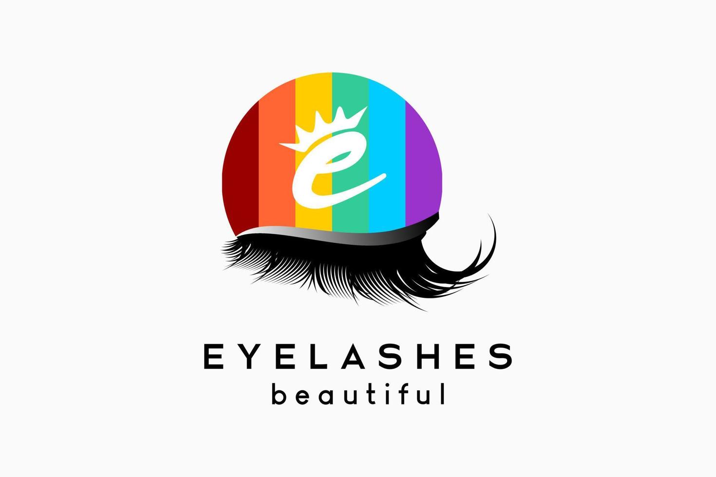 Eyelash extension logo design for makeup and cosmetic procedures, eyelash silhouette with rainbow color concept vector