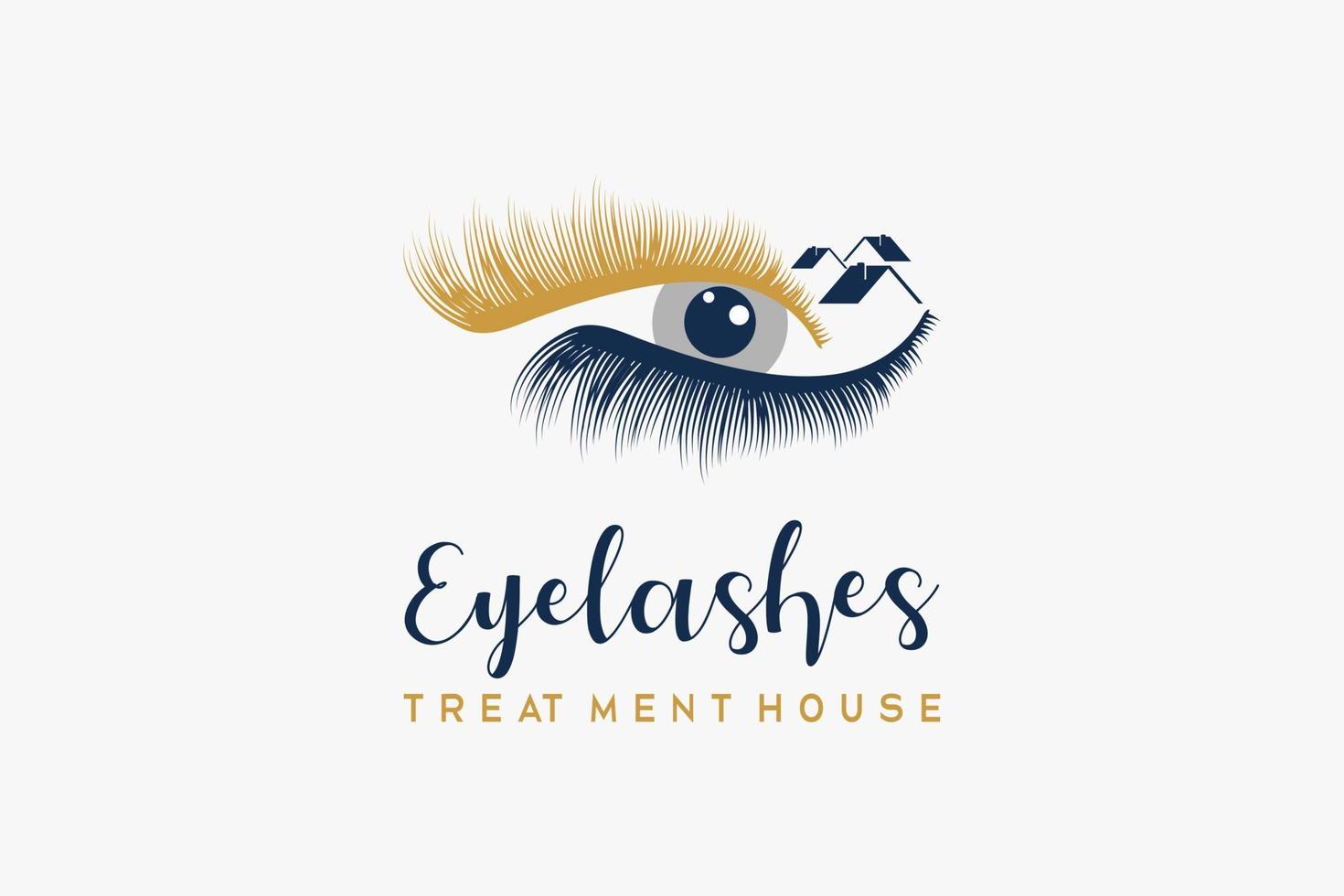 logo de pestañas con silueta de pestañas en un concepto creativo combinado con un icono de casa, un logo para maquillaje o un salón de belleza vector