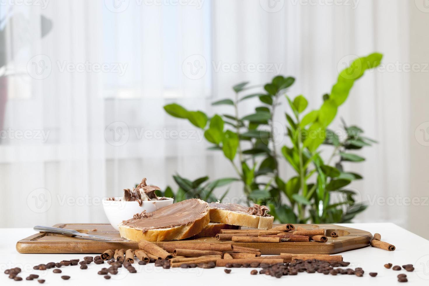 natural chocolate paste with cocoa during breakfast photo