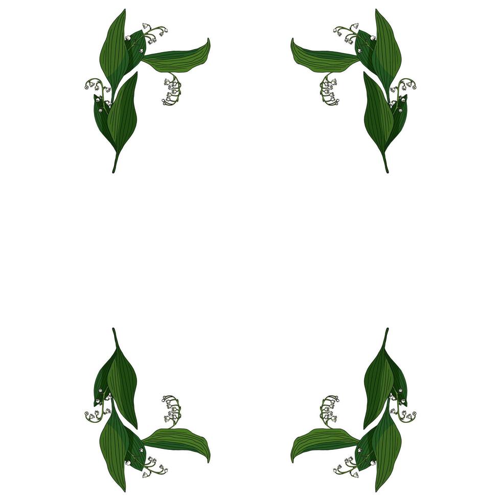 Rectangular frame made of lilies-of-the-valley. Decorative element with flowers on white background for your design vector
